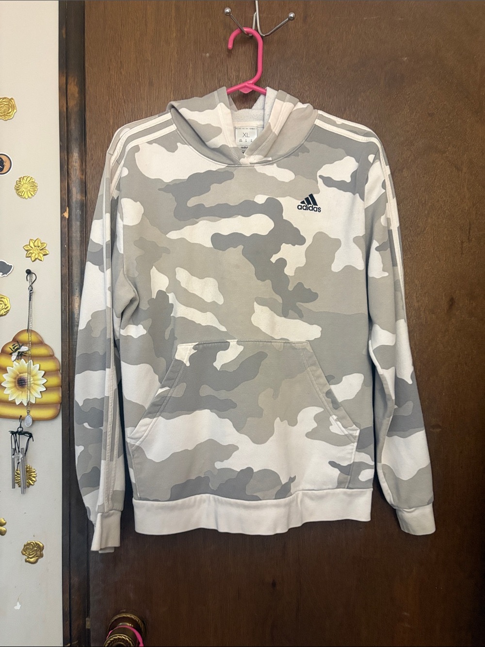 adidas Men’s Light Gray and White Camo Hoodie